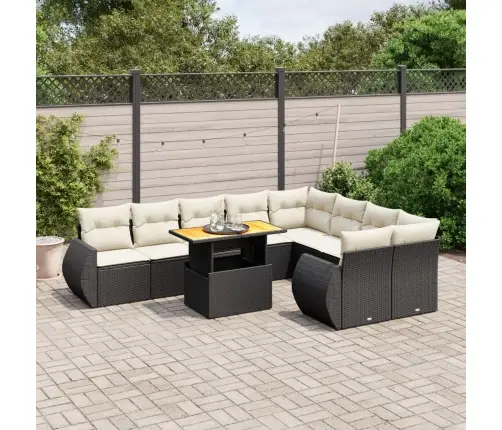 10-Daļīgs Dārza Dīvāna Komplekts, Matrači, Melna Pe Rotangpalma Vidaxl