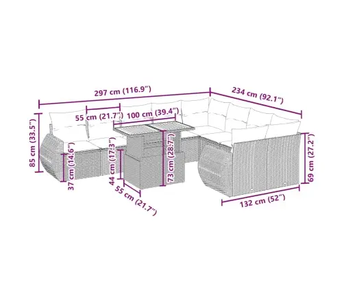 10-Osaline Aiadiivani Komplekt Patjadega, Beež, Polürotang