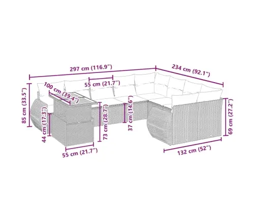 10-Daļīgs Dārza Dīvāna Komplekts, Matrači, Bēša Pe Rotangpalma Vidaxl
