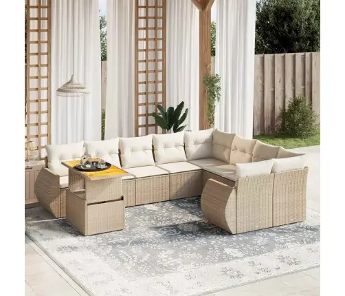 10-Daļīgs Dārza Dīvāna Komplekts, Matrači, Bēša Pe Rotangpalma Vidaxl