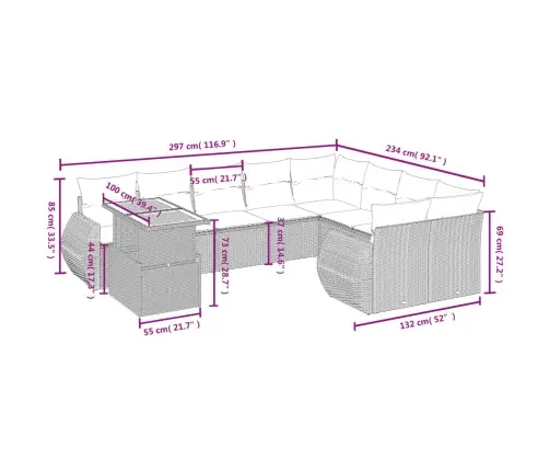 10-Daļīgs Dārza Dīvāna Komplekts, Matrači, Bēša Pe Rotangpalma Vidaxl