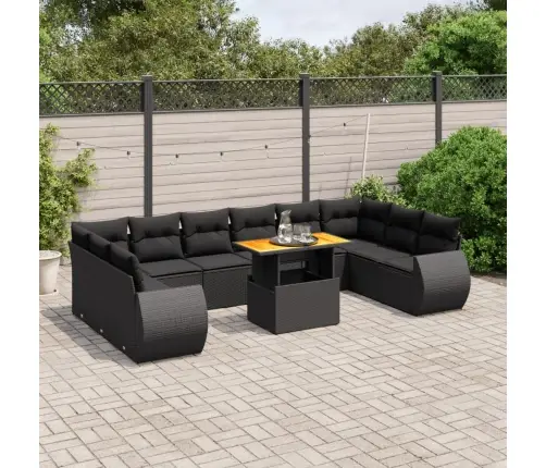 11-Daļīgs Dārza Dīvāna Komplekts, Matrači, Melna Pe Rotangpalma Vidaxl