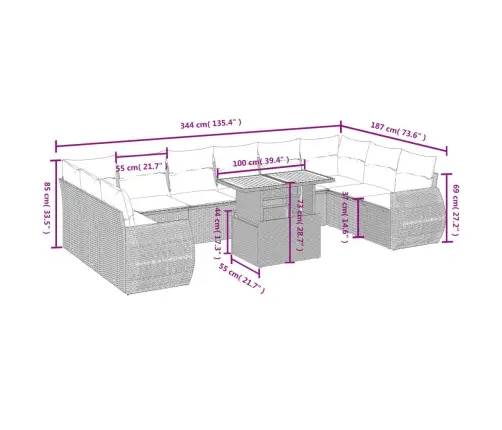 11-Daļīgs Dārza Dīvāna Komplekts, Matrači, Melna Pe Rotangpalma Vidaxl