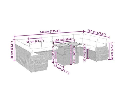11-Osaline Aiadiivani Komplekt Patjadega, Beež, Polürotang