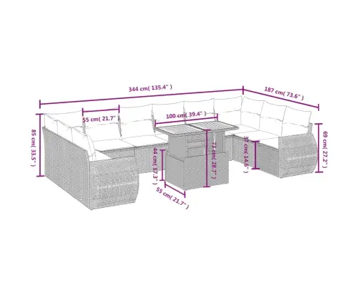 11-Osaline Aiadiivani Komplekt Patjadega, Beež, Polürotang