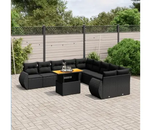 11-Daļīgs Dārza Dīvāna Komplekts, Matrači, Melna Pe Rotangpalma Vidaxl