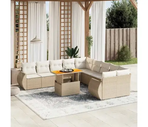 11-Daļīgs Dārza Dīvāna Komplekts, Matrači, Bēša Pe Rotangpalma Vidaxl