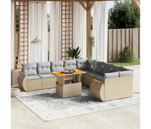 11-Daļīgs Dārza Dīvāna Komplekts, Matrači, Bēša Pe Rotangpalma Vidaxl