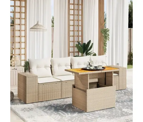 5-Daļīgs Dārza Dīvāna Komplekts, Matrači, Bēša Pe Rotangpalma Vidaxl