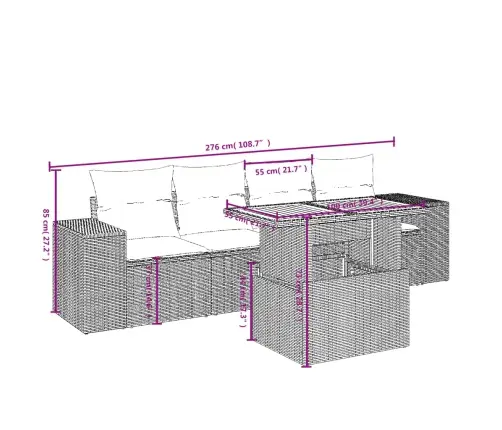 5-Osaline Aiamööblikomplekt Istmepatjadega, Polürotang, Hall