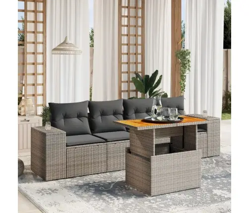 5-Osaline Aiamööblikomplekt Istmepatjadega, Polürotang, Hall