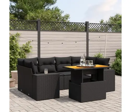 7-Daļīgs Dārza Dīvāna Komplekts Ar Matračiem, Melna Pe Vidaxl