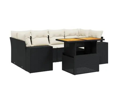 7-Daļīgs Dārza Dīvāna Komplekts Ar Matračiem, Melna Pe Vidaxl