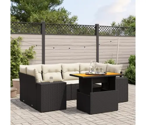 7-Daļīgs Dārza Dīvāna Komplekts Ar Matračiem, Melna Pe Vidaxl