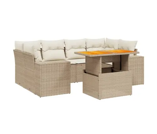 Sofos Komplektas Su Pagalvėlėmis, 7 Dalių, Smėlio, Poliratanas