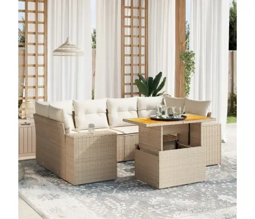 Sofos Komplektas Su Pagalvėlėmis, 7 Dalių, Smėlio, Poliratanas