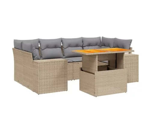 7-Daļīgs Dārza Dīvāna Komplekts, Matrači, Bēša Pe Rotangpalma Vidaxl