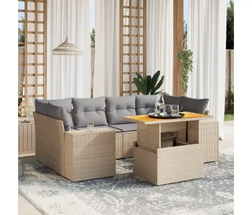 7-Daļīgs Dārza Dīvāna Komplekts, Matrači, Bēša Pe Rotangpalma Vidaxl