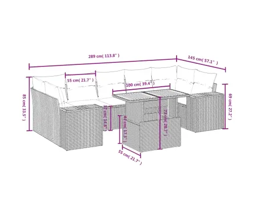 8-Daļīgs Dārza Dīvāna Komplekts, Matrači, Melna Pe Rotangpalma Vidaxl