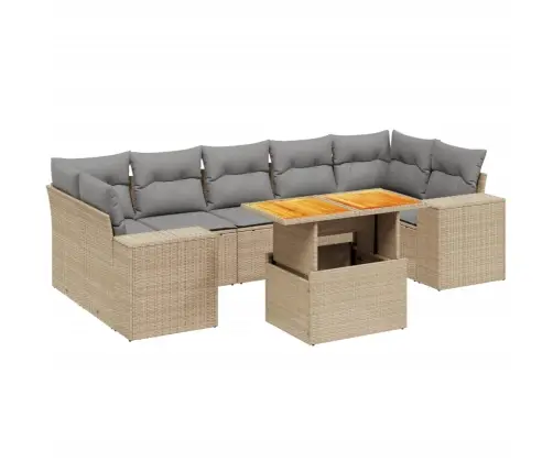 8-Daļīgs Dārza Dīvāna Komplekts, Matrači, Bēša Pe Rotangpalma Vidaxl