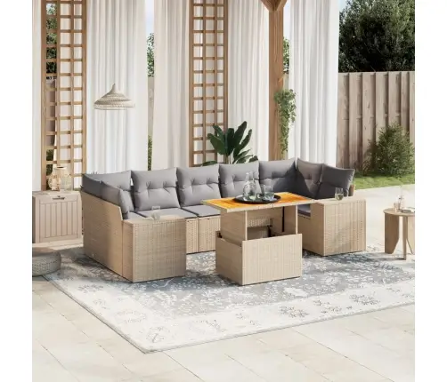 8-Daļīgs Dārza Dīvāna Komplekts, Matrači, Bēša Pe Rotangpalma Vidaxl