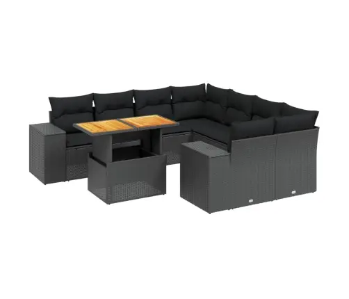 9-Daļīgs Dārza Dīvāna Komplekts, Matrači, Melna Pe Rotangpalma Vidaxl
