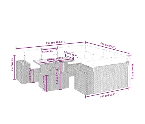 9-Daļīgs Dārza Dīvāna Komplekts, Matrači, Melna Pe Rotangpalma Vidaxl