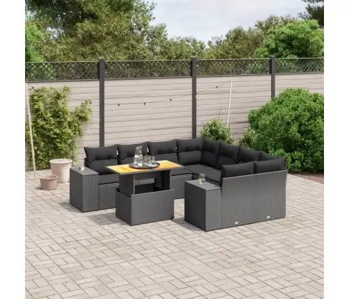 9-Daļīgs Dārza Dīvāna Komplekts, Matrači, Melna Pe Rotangpalma Vidaxl