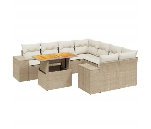 9-Daļīgs Dārza Dīvānu Komplekts, Matrači, Bēša Pe Rotangpalma Vidaxl