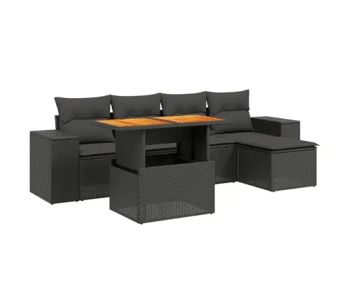 Sofos Komplektas Su Pagalvėlėmis, 6 Dalių, Juodas, Poliratanas