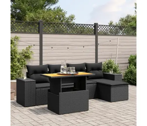 Sofos Komplektas Su Pagalvėlėmis, 6 Dalių, Juodas, Poliratanas