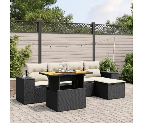 6-Daļīgs Dārza Dīvāna Komplekts, Matrači, Melna Pe Rotanpalma Vidaxl