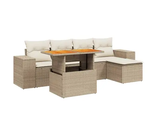 6-Daļīgs Dārza Dīvāna Komplekts, Matrači, Bēša Pe Rotangpalma Vidaxl