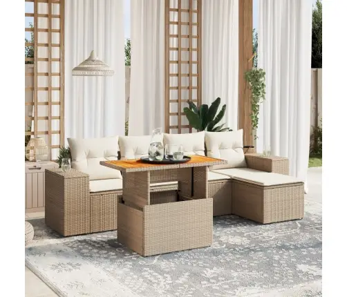 6-Daļīgs Dārza Dīvāna Komplekts, Matrači, Bēša Pe Rotangpalma Vidaxl