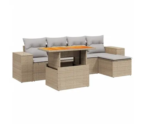 6-Daļīgs Dārza Dīvāna Komplekts, Matrači, Bēša Pe Rotangpalma Vidaxl