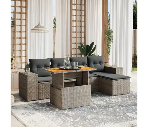 6-Daļīgs Dārza Dīvāna Komplekts Ar Matračiem, Pelēks Pe Pinums Vidaxl