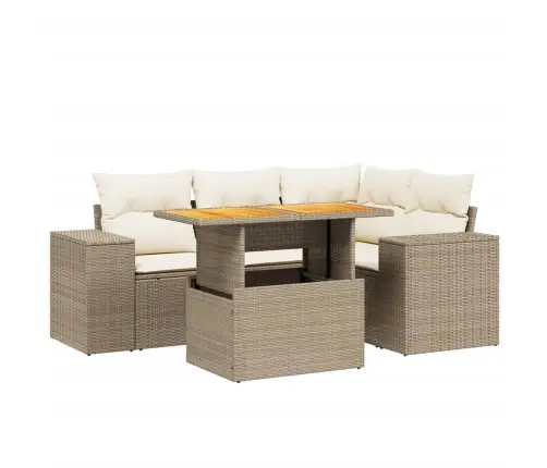 Sofos Komplektas Su Pagalvėlėmis, 5 Dalių, Smėlio, Poliratanas