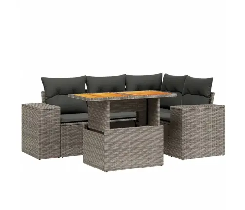 5-Daļīgs Dārza Dīvāna Komplekts Ar Matračiem, Pelēks Pe Pinums Vidaxl