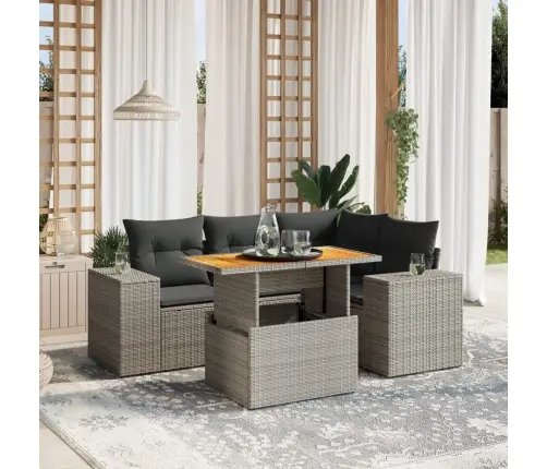 5-Daļīgs Dārza Dīvāna Komplekts Ar Matračiem, Pelēks Pe Pinums Vidaxl