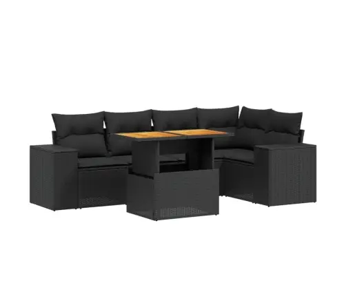 6-Daļīgs Dārza Dīvāna Komplekts, Matrači, Melna Pe Rotanpalma Vidaxl