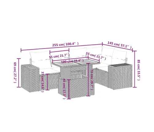 6-Daļīgs Dārza Dīvāna Komplekts, Matrači, Melna Pe Rotanpalma Vidaxl