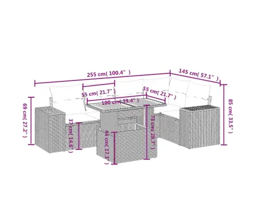 6-Osaline Aiadiivani Komplekt Patjadega, Beež, Polürotang