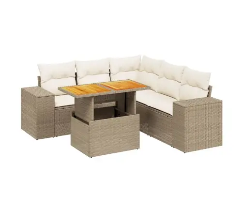 Sofos Komplektas Su Pagalvėlėmis, 6 Dalių, Smėlio, Poliratanas