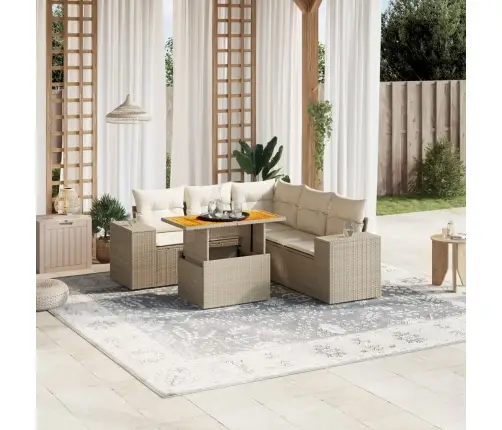 Sofos Komplektas Su Pagalvėlėmis, 6 Dalių, Smėlio, Poliratanas