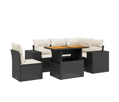 Sofos Komplektas Su Pagalvėlėmis, 6 Dalių, Juodas, Poliratanas