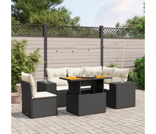 Sofos Komplektas Su Pagalvėlėmis, 6 Dalių, Juodas, Poliratanas