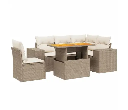 6-Daļīgs Dārza Dīvāna Komplekts, Matrači, Bēša Pe Rotangpalma Vidaxl