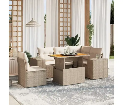 6-Daļīgs Dārza Dīvāna Komplekts, Matrači, Bēša Pe Rotangpalma Vidaxl