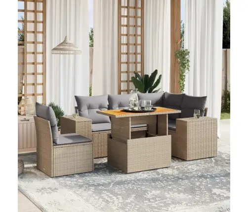 Sofos Komplektas Su Pagalvėlėmis, 6 Dalių, Smėlio, Poliratanas