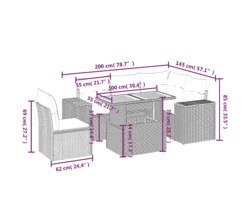 6-Osaline Aiadiivani Komplekt Patjadega, Hall, Polürotang